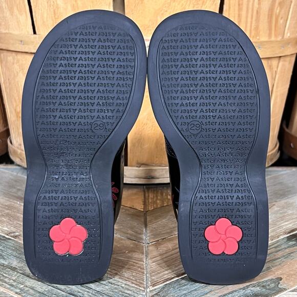 Aster Black Patent Leather Floral Flowers Multicolor Lace-Up Boots Youth EU 29 - Picture 10 of 13